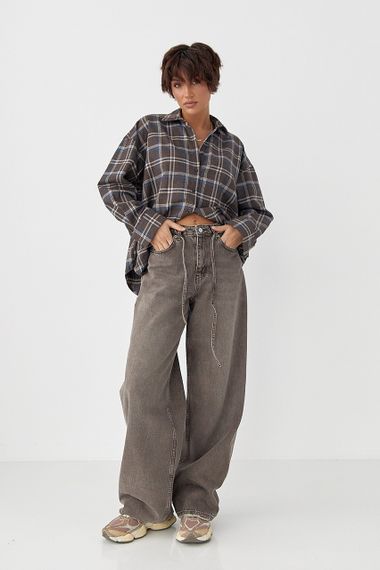 Жіночі шоколадні джинси із зав'язками на поясі - коричневий цвет, 34р (є розміри) | Зображення 2