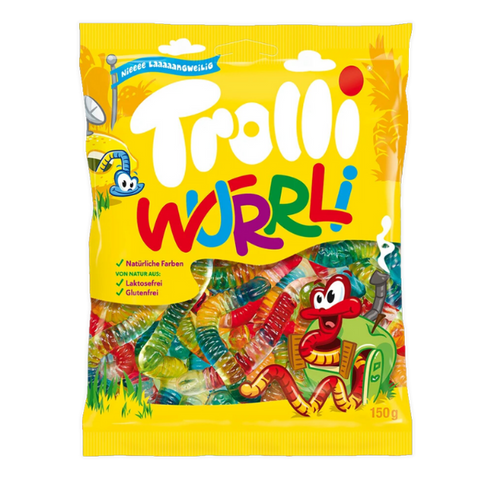 Конфеты желейные жевательные Trolli Wurrli (червяки), 150г, Германия, червяки конфеты