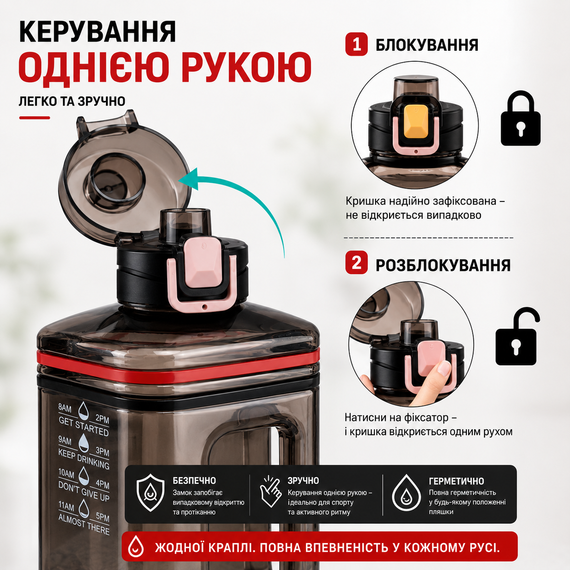 Спортивная Бутылка 2200 мл (Gallon) из черного прозрачного и безопасного пластика (BPA Free) | Зображення 3