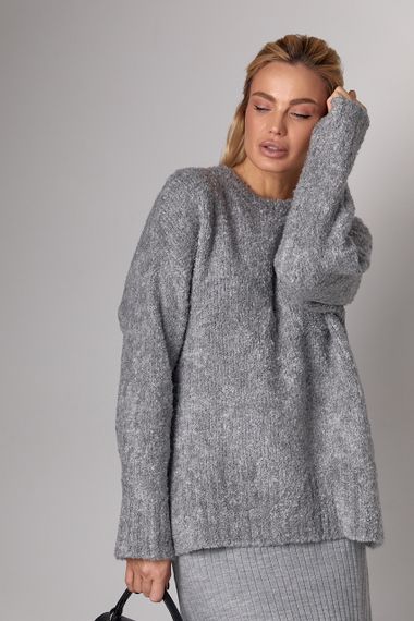 Жіночий подовжений в'язаний джемпер oversize - сірий цвет, ONE SIZE (є розміри) | Зображення 4