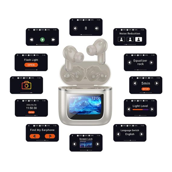 Бездротові навушники BOROFONE BW67 Gorgeous true wireless ANC+ENC noise reduction touch screen BT headset Champagne Gold | Зображення 2