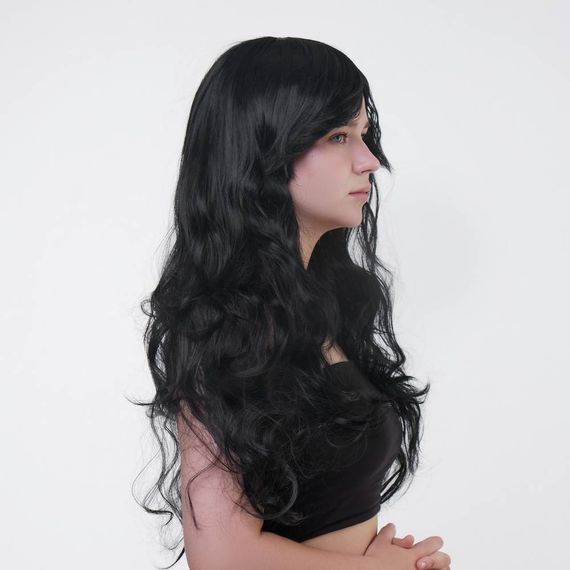 Перука довга хвиляста з чубчиком Fetish Hair чорний, 60 см | Зображення 1