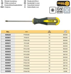 Викрутка хрестоподібна PH00 х 65 мм CrV VOREL-60920