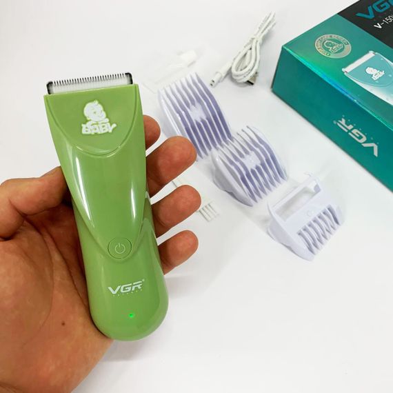 Дуже тиха бездротова машинка для стрижки волосся дітей VGR V-150 з насадками. Колір: зелений | Зображення 1