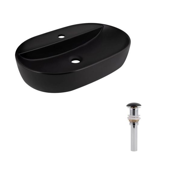 Комплект Qtap Scorpio: Раковина накладна 600x400x120 мм, Matt Black, овальна + Донний клапан Pop-up PU03
