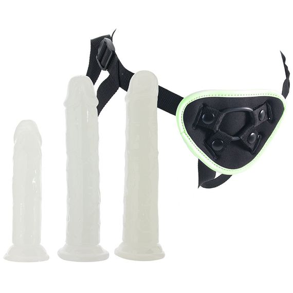 Страпон люмінесцентний Whipsmart Glow in the Dark із 3 насадками, чорний-білий Sex Aura | Зображення 2