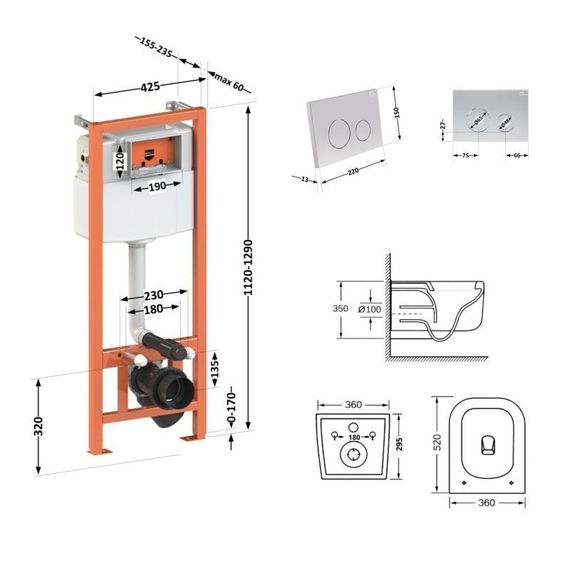 Готове рішення Qtap для ванної кімнати: підвісний унітаз Gemini Ultra Quiet 520×360×350 + комплект інсталяції Nest 4 в 1 | Зображення 1