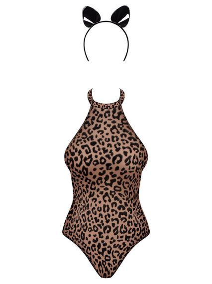 Эротический костюм леопарда Obsessive Leocatia teddy L/XL, боди, обруч с ушками | Зображення 4