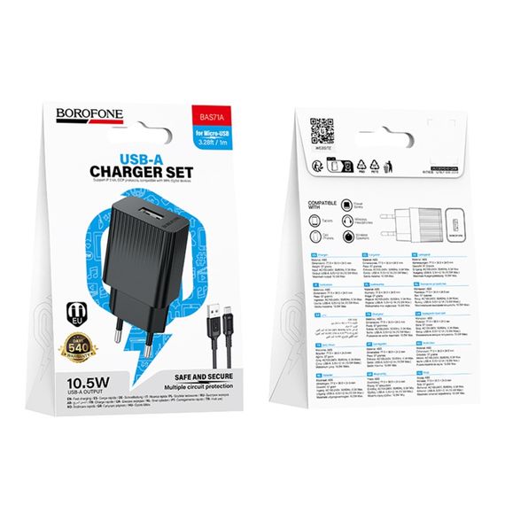 Сетевое Зарядное Устройство Borofone BAS71A 1USB 2.1A+USB to Micro | Зображення 2