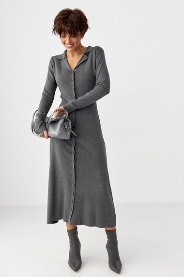 Трикотажна довга сукня на ґудзиках - сірий цвет, ONE SIZE (є розміри)