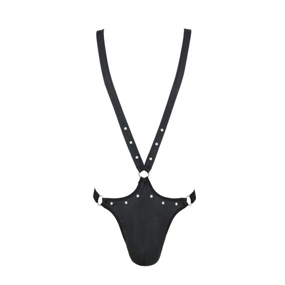 Чоловіче боді з люверсами Passion Harry XXL/XXXL, екошкіра, чорне, на шлейках | Зображення 4