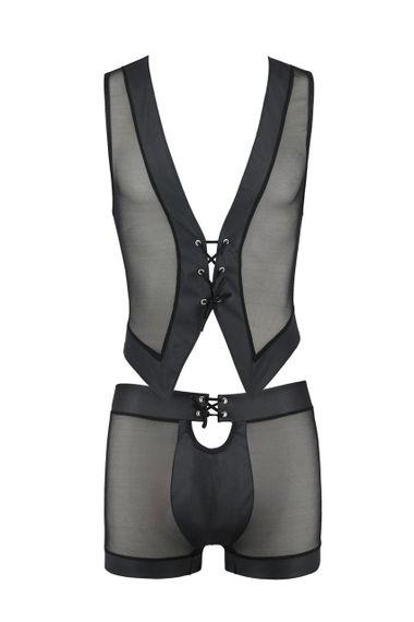 Комплект мужского белья на шнуровке Passion 053 SET WILLIAM L/XL Black, жилет, боксеры sexstyle | Зображення 2