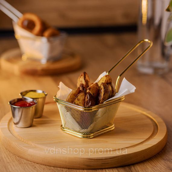 Корзина сервировочная для подачи картофеля фри и снеков 10.5×9×5.5 см Золотой HP-19-4-S-G | Зображення 3