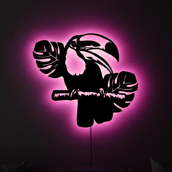 Панно декоративне картина на стіну Тукан LED підсвітка 16 кольорів телефон 400х350 acr-p000193