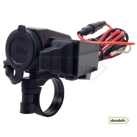 Авто / Мото USB зарядний пристрій з прикуривателем - D-961 (2in1) - мото прикрурювачь на руль / торпеду | Зображення 1