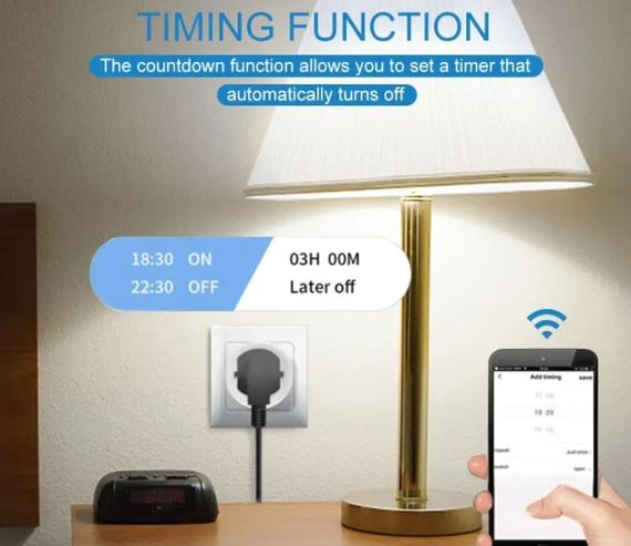 Розумна Wi-Fi розетка 16А з енергометром, таймером, Tuya Smart і Smart Life сумісна з Google Home та Alexa - White | Зображення 4