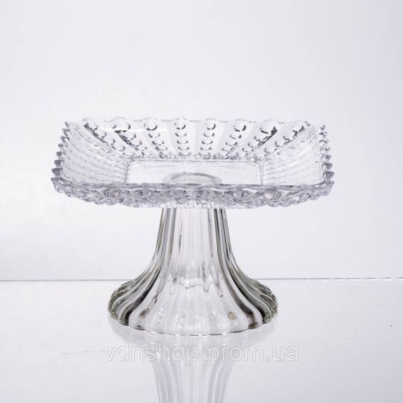 Тортівниця скляна квадратна на ніжці, 16×16 см 64486-17