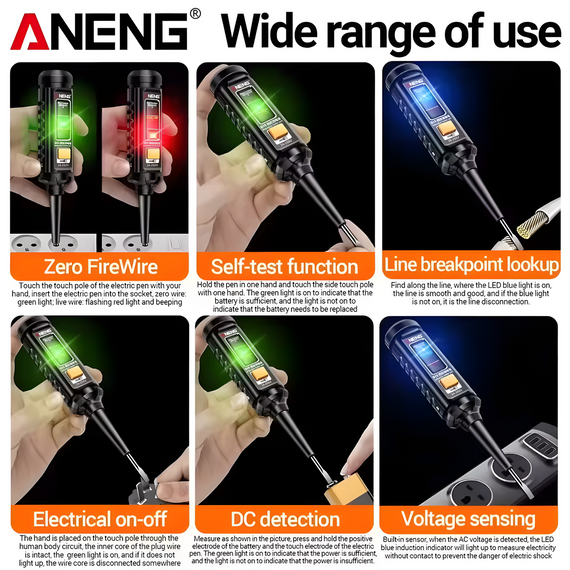 Індикаторна викрутка ANENG B15 безконтактний тестер напруги AC/DC 24-250V | Зображення 6