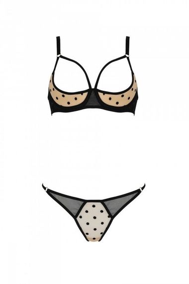 Эротический комплект Passion MARINA SET WITH OPEN BRA, L/XL, beige, открытые чашки | Зображення 2