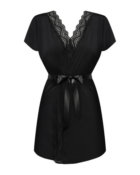 Халат Obsessive Diyosa з атласним поясом, чорний, S/M sexstyle | Зображення 4