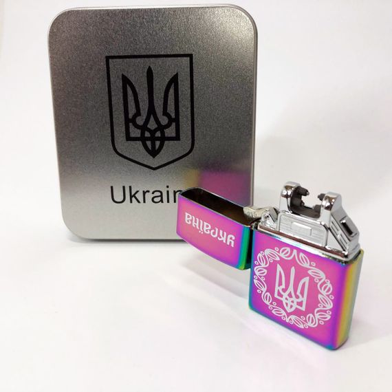 Дугова електроімпульсна запальничка USB Україна (металева коробка) HL-447. IS-712 Колір: хамелеон | Зображення 2