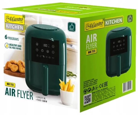 Аеро фритюрниця безмасляна Maestro MR-755 мультипіч Air Fryer Kitchen 1200 Вт 3л 6 програм Зелена | Зображення 4