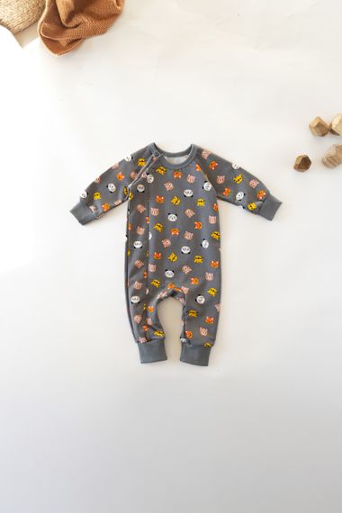 Ромпер для малюка на блискавці двонитка з начосом, принт Мордочки 74