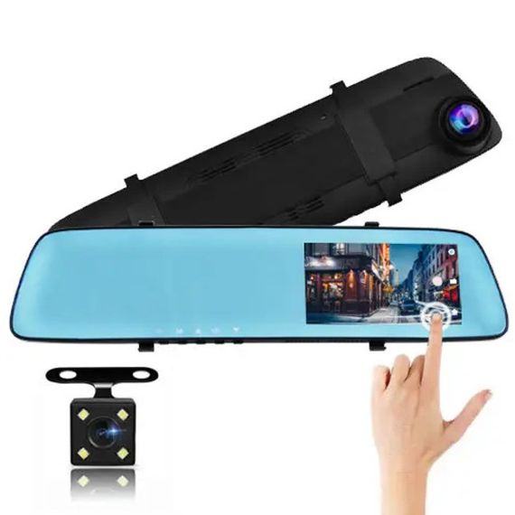 Автомобільний відеореєстратор-дзеркало L-9003 4,3" TOUCH SCREEN 2 камери 1080P Full HD | Зображення 3