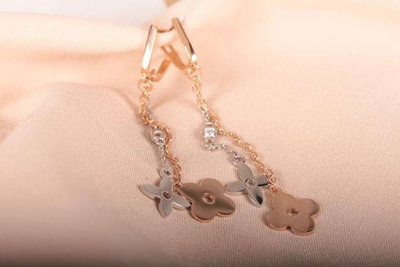 Сережки из белого и красного золота | Зображення 3