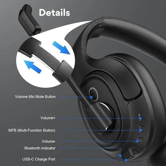 Бездротові навушники Eksa Telecom H6 з мікрофоном та шумозаглушенням (Black) | Зображення 2