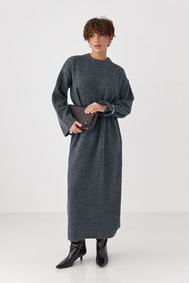 Довга в'язана вільна сукня - сірий цвет, ONE SIZE (є розміри) | Зображення 4