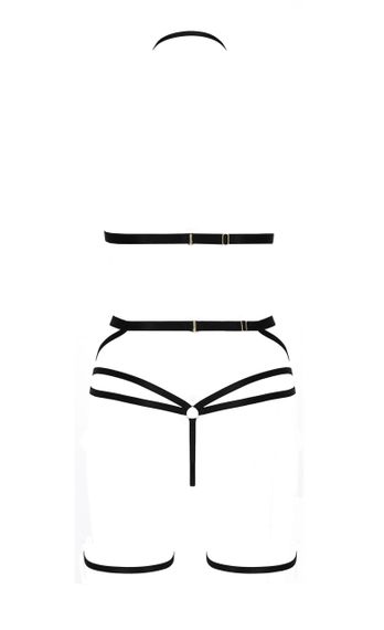 Комплект білизни зі стреп-стрічками та поясом для панчох MORGAN SET WITH OPEN BRA black S/M - Passion | Зображення 4