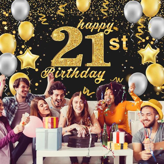 Святковий банер на день народження "З Днем Народження", чорний із золотим, 185×110 см + 10 кульок 🎉 | Зображення 4