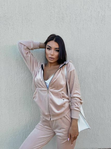 Женский велюровый спортивный костюм с кофтой на молнии размер M цвет бежевый Vi114 | Зображення 1