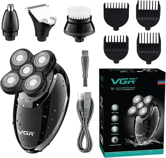 Электробритва V-302 для мужчин роторная для влажного и сухого бритья с плавающими головками и триммером 4в1 | Зображення 2