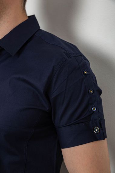 Рубашка мужская однотонная, цвет темно-синий, 214R2553 | Зображення 4