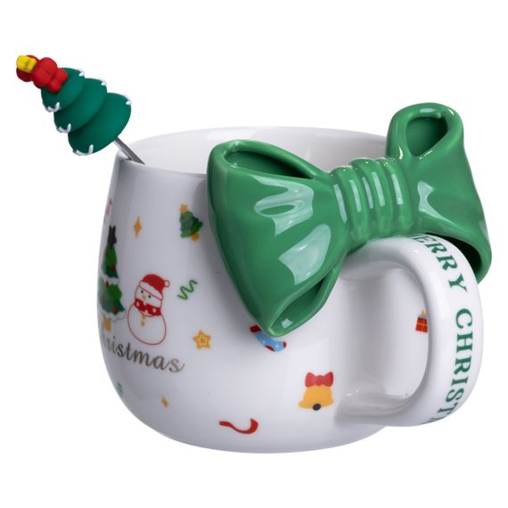 Новогодняя фарфоровая чашка с ложкой Merry Christmas 400 (мл) Зеленый FM-CS-19B FM-CS-19B | Зображення 2