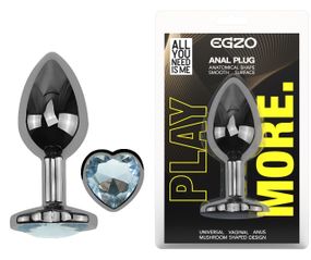 Анальна пробка з кристалом EGZO - Dark Silver Heart Plug Clear size M Sex Aura