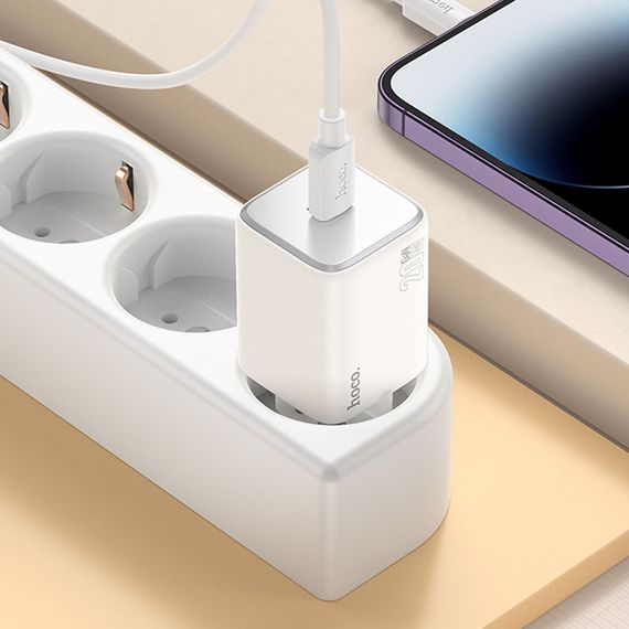 СЗУ Hoco N40 Mighty PD20W (1USB-C) + кабель Type-C to Lightning White | Зображення 3