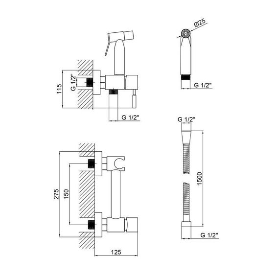 Набір для гігієнічного душу зі змішувачем Lidz Aria 110 округлий LDARI110NKS43393 Nickel | Зображення 1