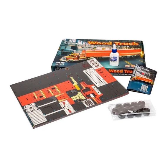 Детский деревянный 3D конструктор "Фура с прицепом" Puz-00952, 206 деталей | Зображення 5