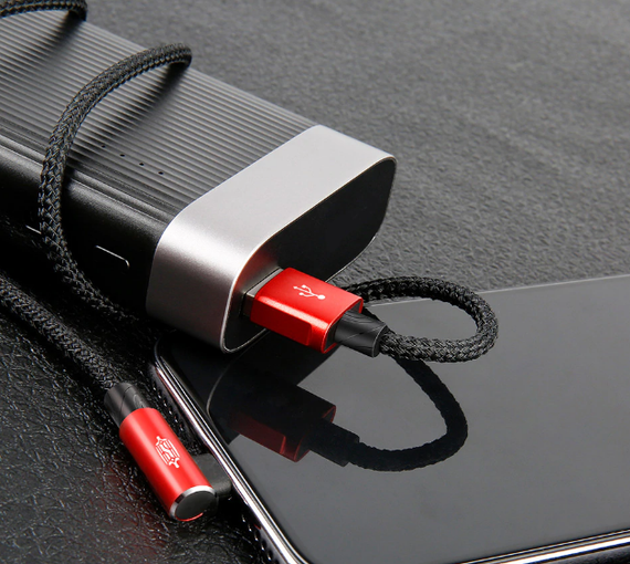 Угловой Lightning кабель Baseus Elbow Type Cable 1m - Black/Red | Зображення 3
