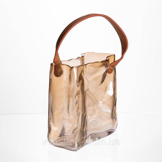 Стеклянная ваза сумочка с ручкой 13×7×16.5 (см) декоративная ваза для цветов 1 (л) Коричневый HP-19-155-1 | Зображення 3