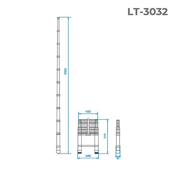 Драбина з алюмінію, телескопічна 10 сход., 3,20 м INTERTOOL LT-3032 | Зображення 2