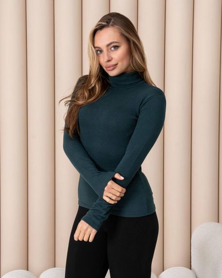 Женская теплая водолазка-гольф полушерсть на термо флисе цвет темно-зеленый размер 50 DM09.09