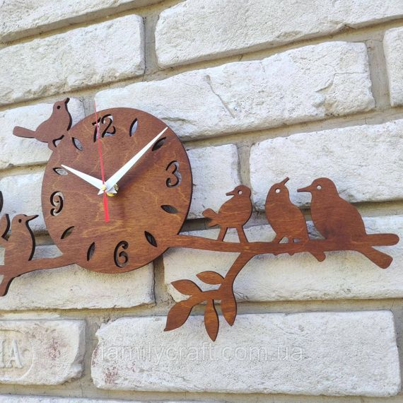 Настінний дерев'яний годинник з фанери Оригінальний годинник з пташками Декор для дому, офісу, подарунок | Зображення 3