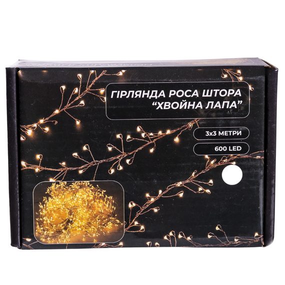 Новорічна гірлянда кімнатна штора роса Хвойна лапа 3х3 м 600 LED Біле світло D600LED3MW | Зображення 5