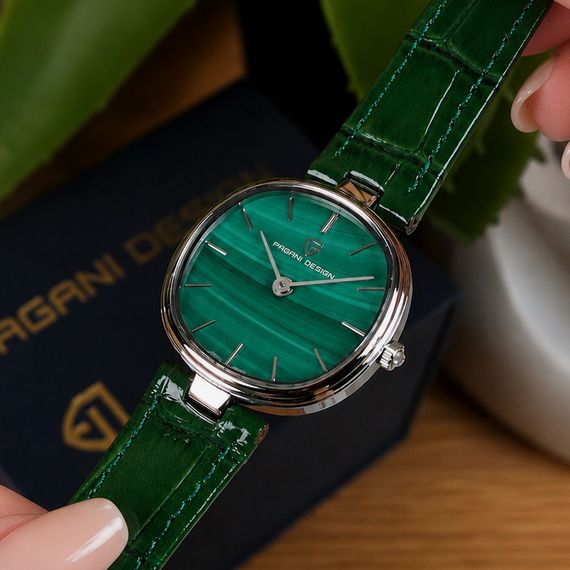 Жіночий годинник Pagani Design PD-1825 Silver-Green Leather зі шкіряним ремінцем та зеленим циферблатом | Зображення 3