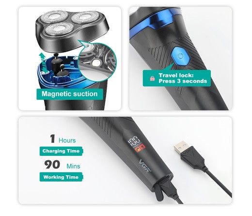 Електробритва роторна VGR V-346 BLUE, водонепроникна, LED-дисплей (46257-V-346_344) | Зображення 5