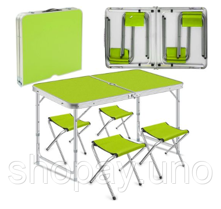 Раскладной стол - чемодан с 4 стульями Folding Table для пикника, рыбалки, дачи, 120х60 см | Зображення 4